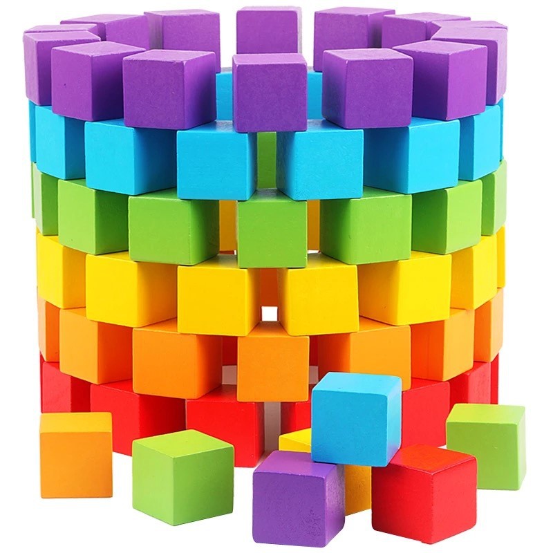 Wooden Blocks Stacking - 30 Pz/lotto 2X2CM In Legno Colorato